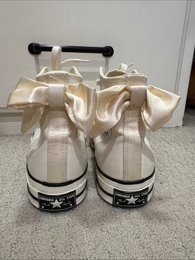 Converse Cream High Top Sneakers with Satin Bow